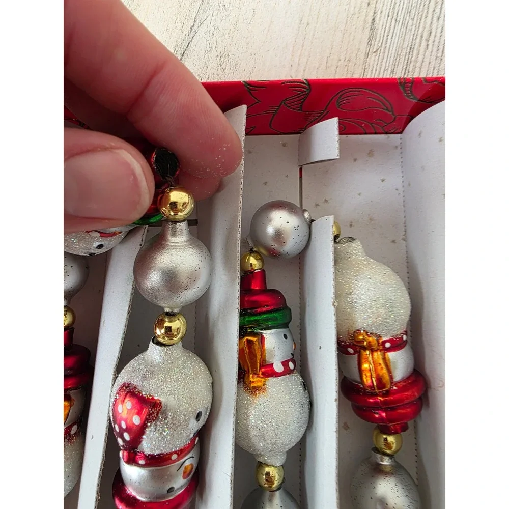 Vintage Kurt Adler glass snowman Garland Xmas tree glitter red Green snowman